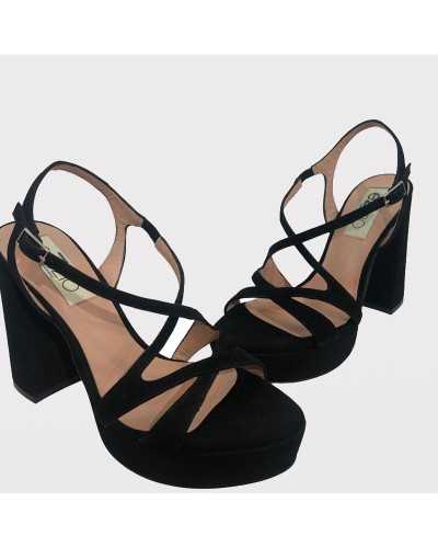 Sandalia con plataforma para mujer en ante negro de la marca ezzio