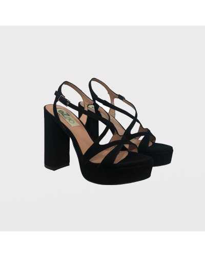 Sandalia con plataforma para mujer en ante negro de la marca ezzio