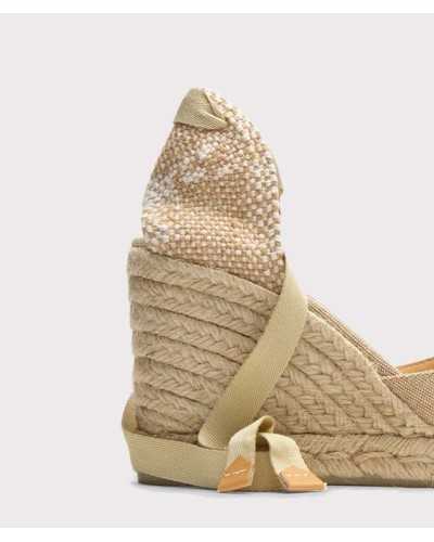 Alpargatas Carina en algodón orgánico, cierre mediante lazada y cuña de 9cm. –MIZAPATERIAONLINE
