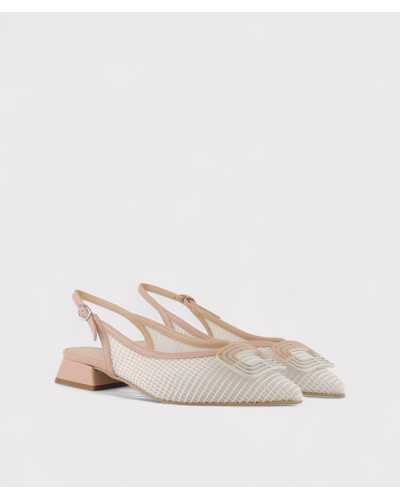 Zapato tacon bajo dibia rejilla blanca y piel nude