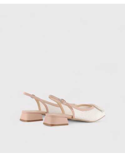 Zapato tacon bajo dibia rejilla blanca y piel nude