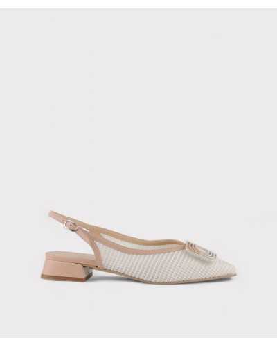 Zapato tacon bajo dibia rejilla blanca y piel nude