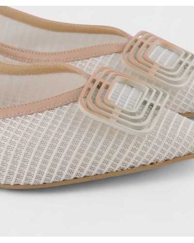 Zapato tacon bajo dibia rejilla blanca y piel nude