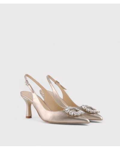 zapato destalonado dibia con tacón cómodo en oro rosa con adorno de pedreria
