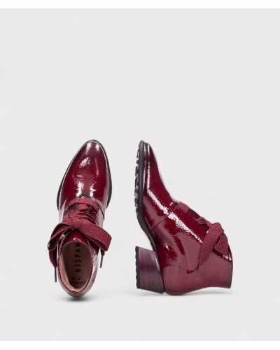 Hispanitas botín Verona vino charol vista superior con cordones