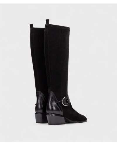 Vista trasera de botas Verona negras Hispanitas con tacón bajo cómodo