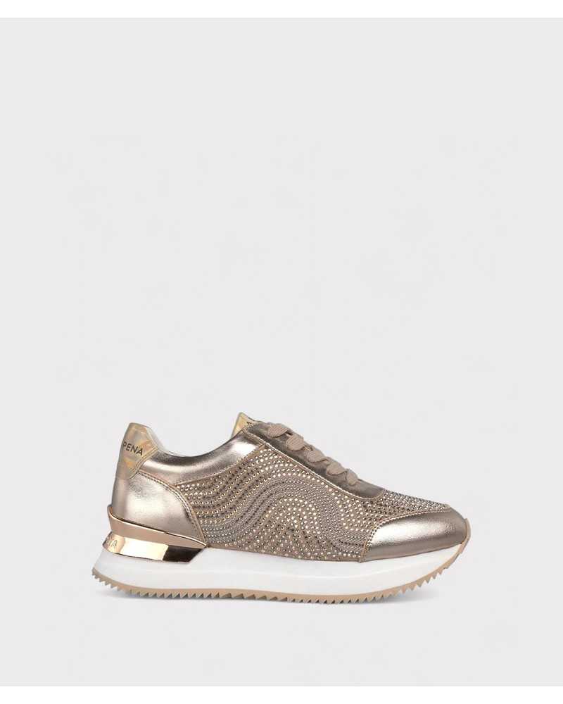 Sneaker Alma en pena DIVA Bronze con pedrería vista lateral Sneaker Alma en pena DIVA Bronze con pedrería vista lateral