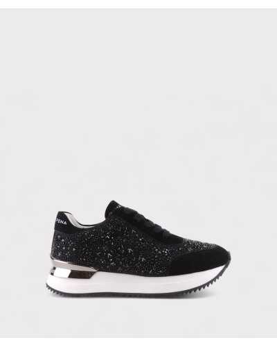 Zapatillas negras de mujer Alma en Pena con cristales vista lateral