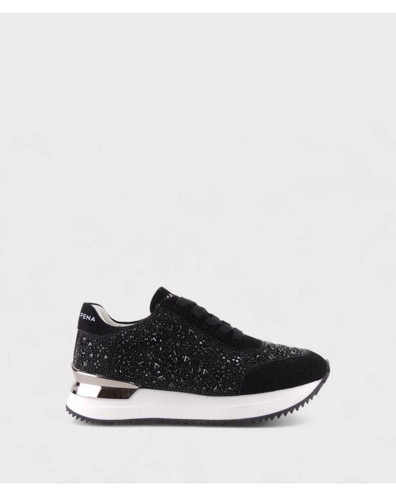 Zapatillas negras de mujer Alma en Pena con cristales vista lateral Zapatillas negras de mujer Alma en Pena con cristales vista lateral