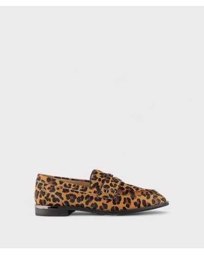 Mocasín Alma en Pena Leopard Camel piel potro estampado leopardo lateral