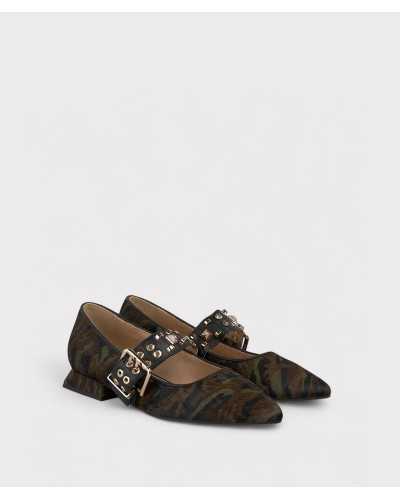Zapatos planos Alma en Pena Military Green vista frontal