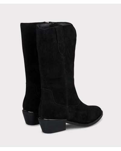 Bota cowboy serraje negro mujer vista trasera