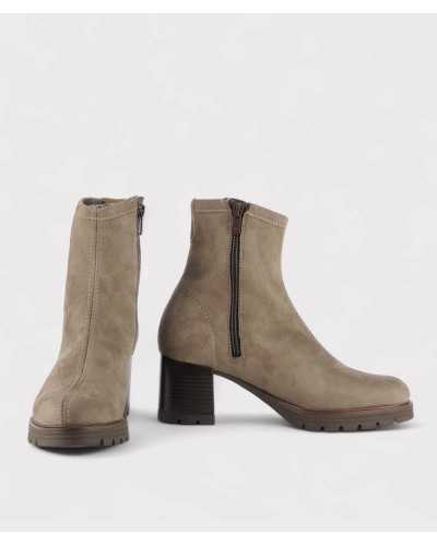Botín taupe mujer vista lateral y frontal