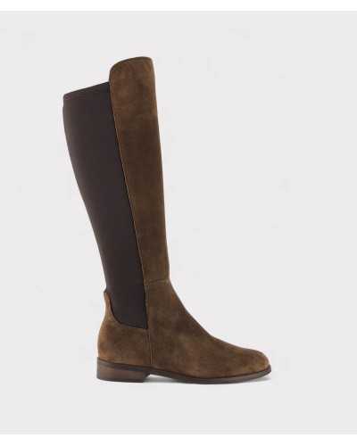 Bota plana Viguera marrón lateral piel y licra