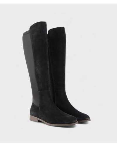Bota plana Viguera negra lateral piel y licra