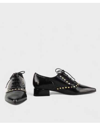 JONI zapatos mujer negros charol par completo estilo oxford