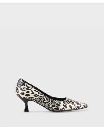 JONI zapatos salón piel leopardo blanco tacón 5 cm vista lateral