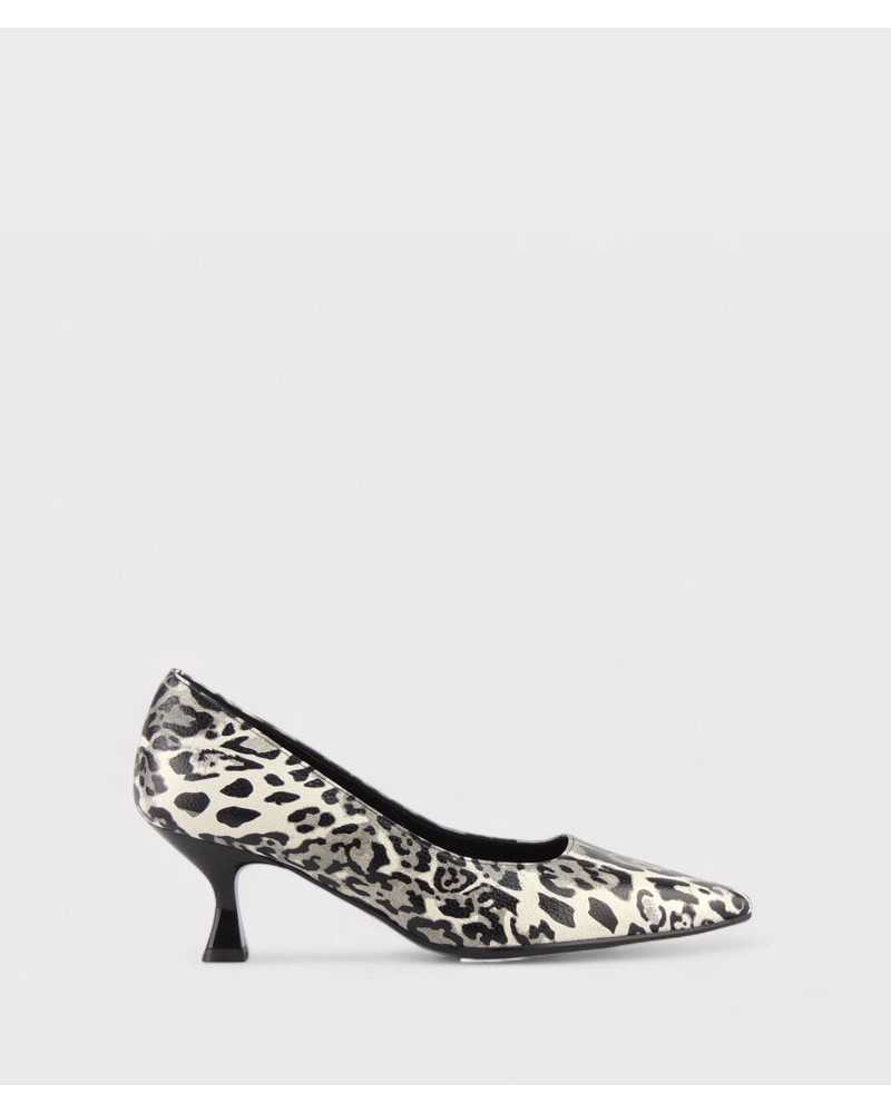 JONI zapatos salón piel leopardo blanco tacón 5 cm vista lateral