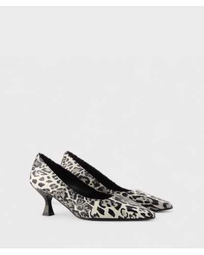 JONI zapatos piel animal print blanco y negro punta fina