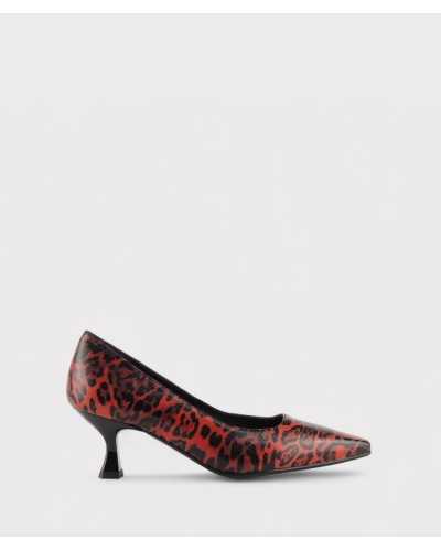 JONI salón piel leopardo rojo tacón 5 cm vista lateral