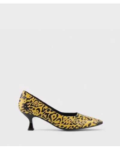 JONI salón piel leopardo amarillo tacón 5 cm vista lateral
