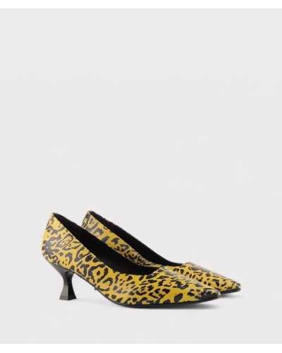 JONI zapatos salón animal print amarillo y negro par completo
