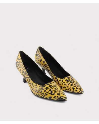 JONI zapatos salón amarillos vista superior con interior en piel