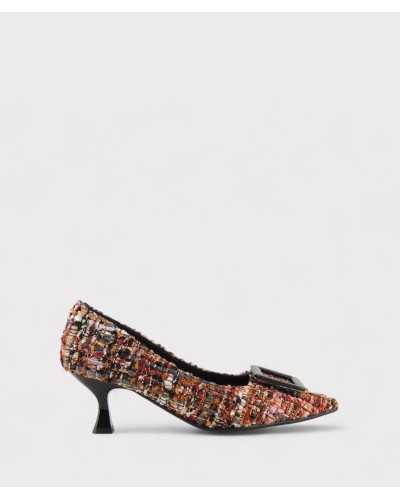 JONI salón estilo Chanel tejido multicolor tacón chupete vista lateral