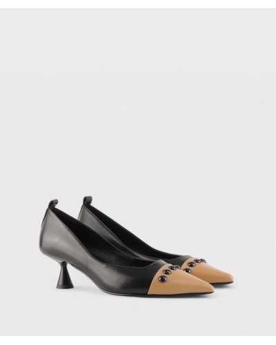 ezzio zapatos salón piel negro camel punta fina
