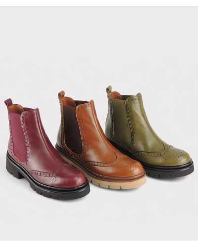 colección botines Joni en verde, burdeos y cuero, piel natural