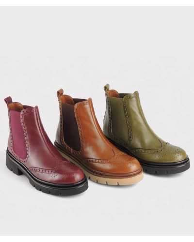 botín Joni colores – versión burdeos, cuero y verde oliva