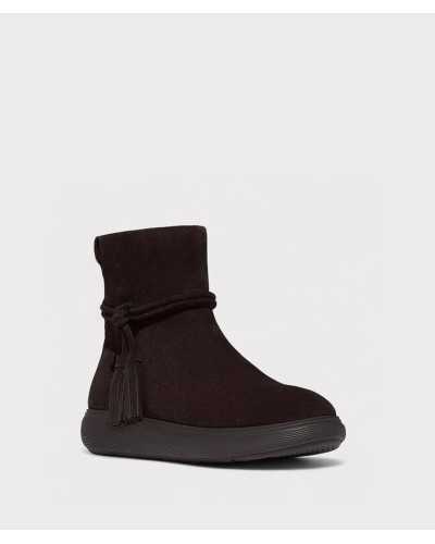botín fitflop marrón chocolate, vista frontal con textura de ante suave