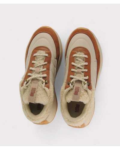 zapatillas fitflop camel, vista superior con forro interior de lana