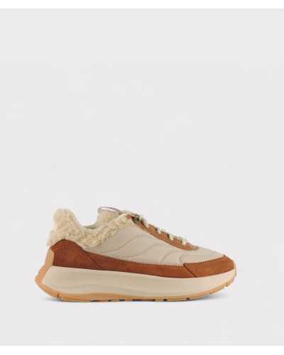 fitflop f-mode flow shearling, perfil completo con suela Microwobbleboard