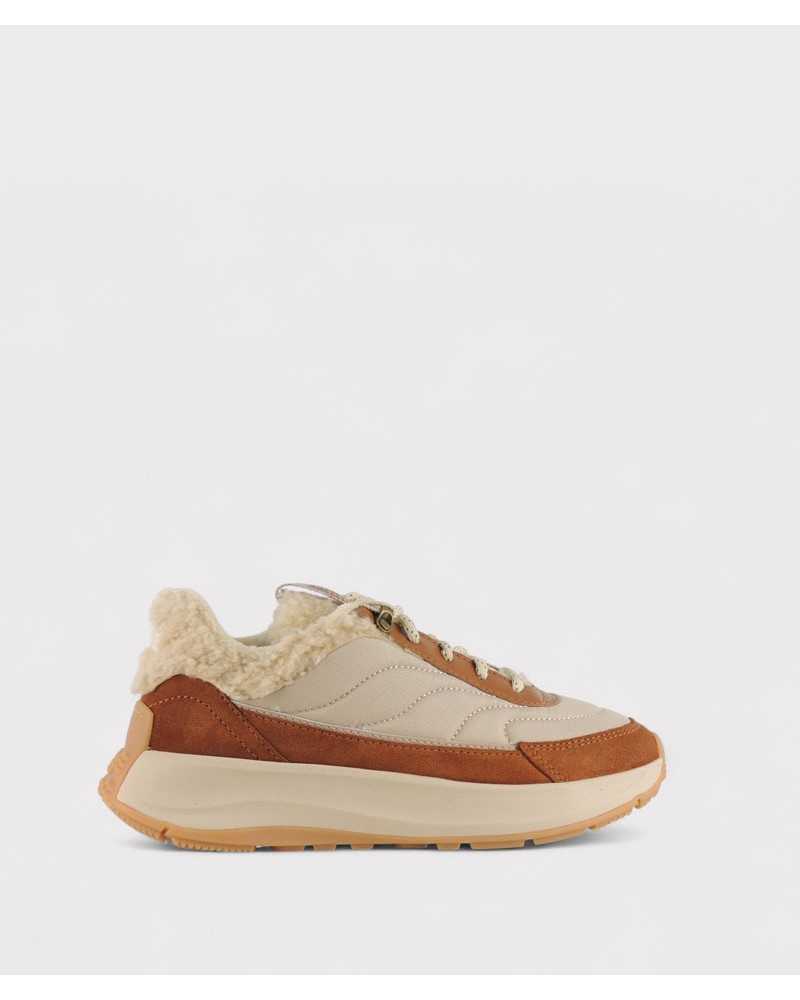 fitflop f-mode flow shearling, perfil completo con suela Microwobbleboard