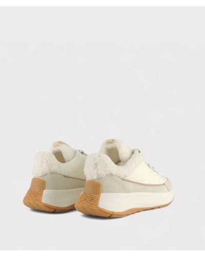 fitflop f-mode flow crema, textura nylon y serraje repelente al agua