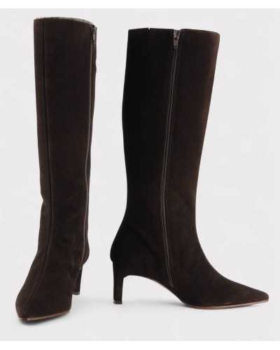 botas JONI serraje moca, detalle tacón trasero