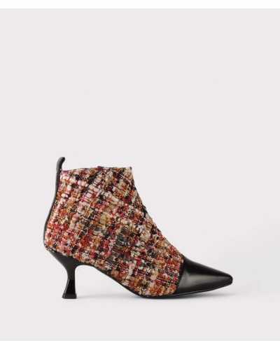 botín Joni tweed multicolor lateral, puntera negra en charol