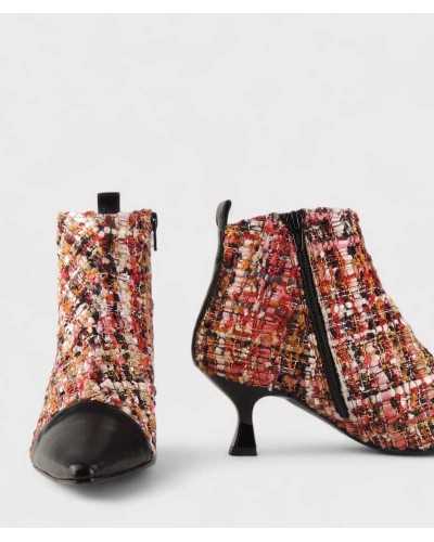 botín Joni tweed vista lateral con cremallera, tacón medio