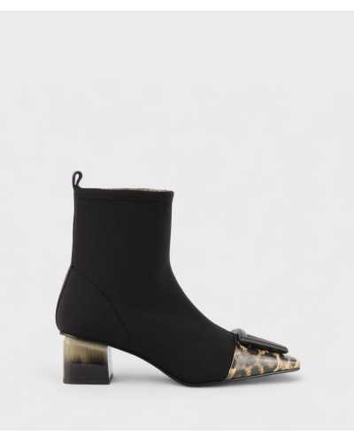 botín Dibia negro leopardo vista lateral – tacón ancho efecto marmoleado