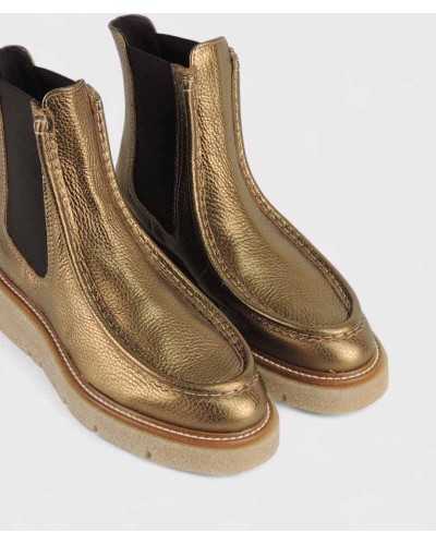 botines Pedro Miralles bronce vista frontal – piel suave y elástico lateral