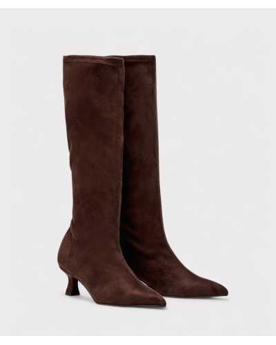 Par de botas elásticas Yantai en marrón moka con tacón de 6 cm