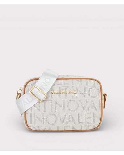 Valentino bolso bandolera beige Regina RE vista frontal con estampado logo all over