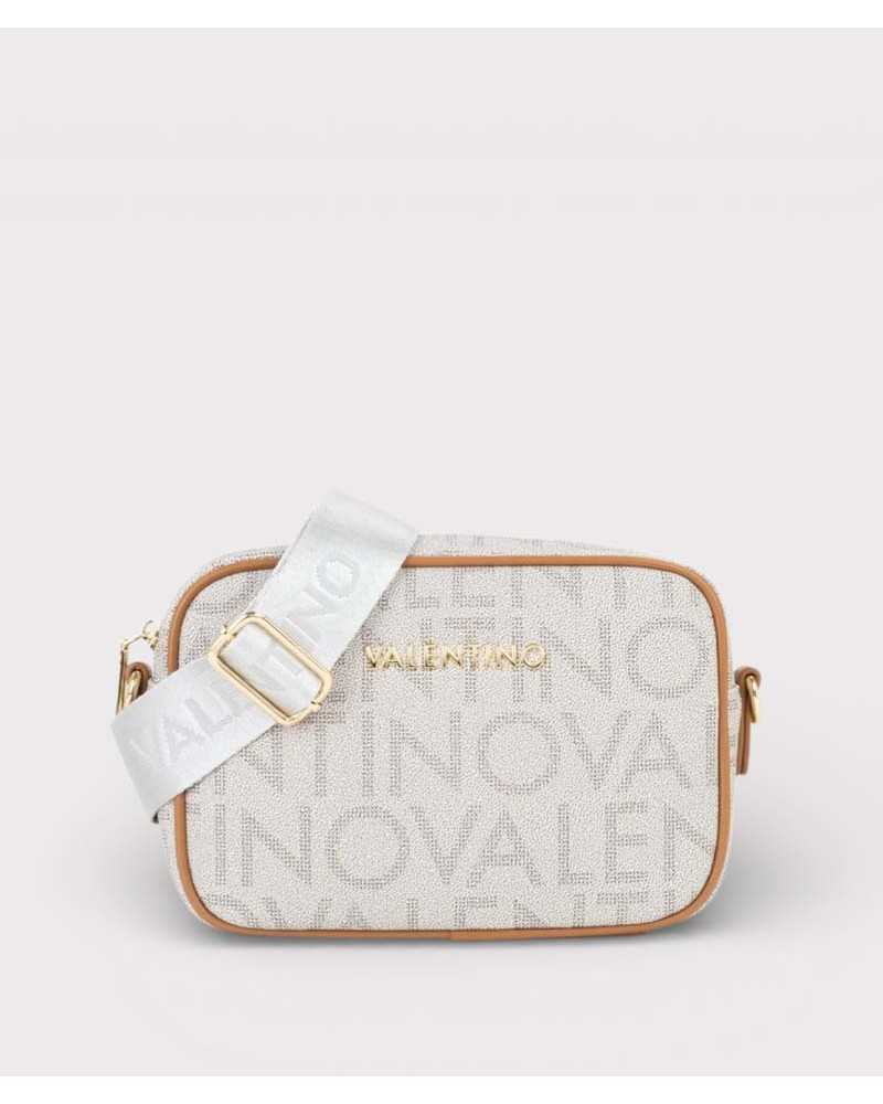 Valentino bolso bandolera beige Regina RE vista frontal con estampado logo all over Valentino bolso bandolera beige Regina RE vista frontal con estampado logo all over
