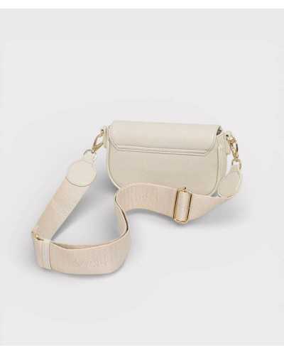 Vista trasera del bolso bandolera beige Valentino Bags Doris Re con correa regulable dorada