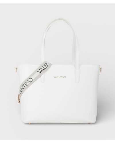 Valentino Bags shopper blanco con correa bandolera logo gris y negro desmontable
