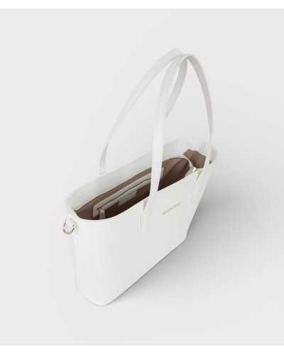 Interior del shopper blanco Valentino Bags Zero Re con compartimento y cierre cremallera