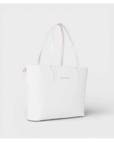 Valentino Bags bolso shopper blanco vista lateral con asas y logo dorado