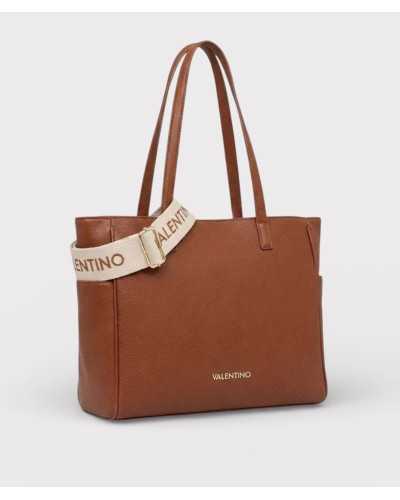 Valentino Bags bolso tote marrón vista lateral con logotipo metálico dorado