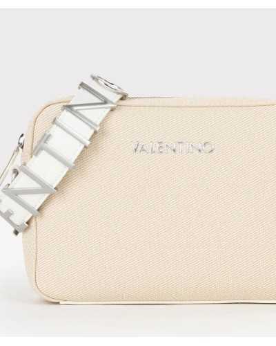Valentino Bags bolso bandolera beige Alexia Summer frontal detalle correa blanca hebilla plata